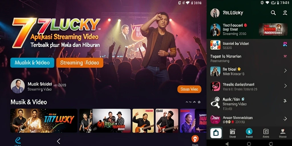 Antarmuka aplikasi 777LUCKY dengan berbagai pilihan konten Streaming Video.