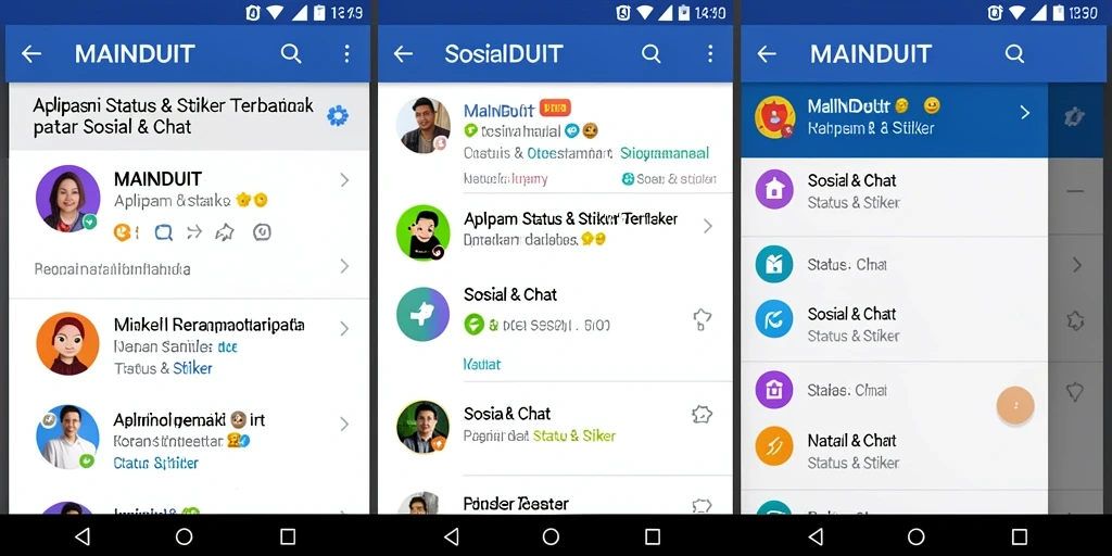 Antarmuka MAINDUIT dengan berbagai pilihan status dan stiker.