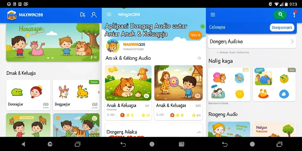 Antarmuka aplikasi MAXWIN288 untuk mendengarkan dongeng audio.