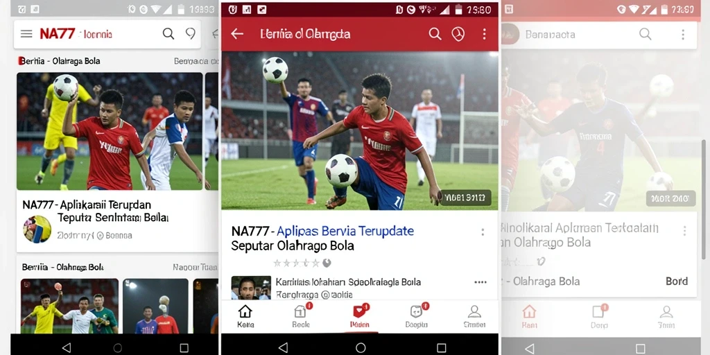 Tampilan antarmuka aplikasi NA777 dengan berita olahraga bola terkini.