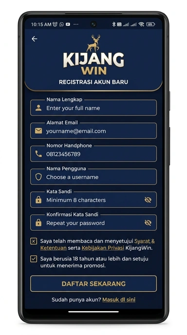 Tampilan halaman daftar kijangwin